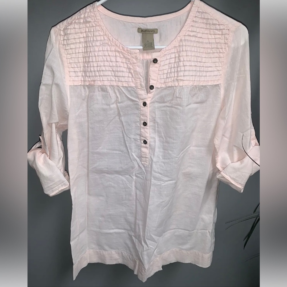 Ruff Hewn Light Pink Half Button Down Blouse, Size Small